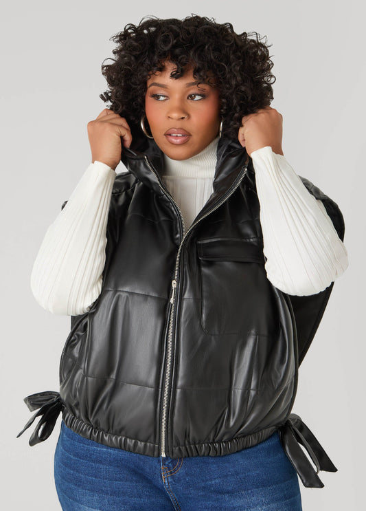 Plus Size Faux Leather Open Side Vest