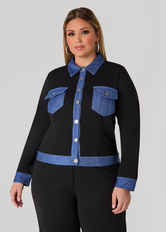 Plus Size Denim Paneled Jacket