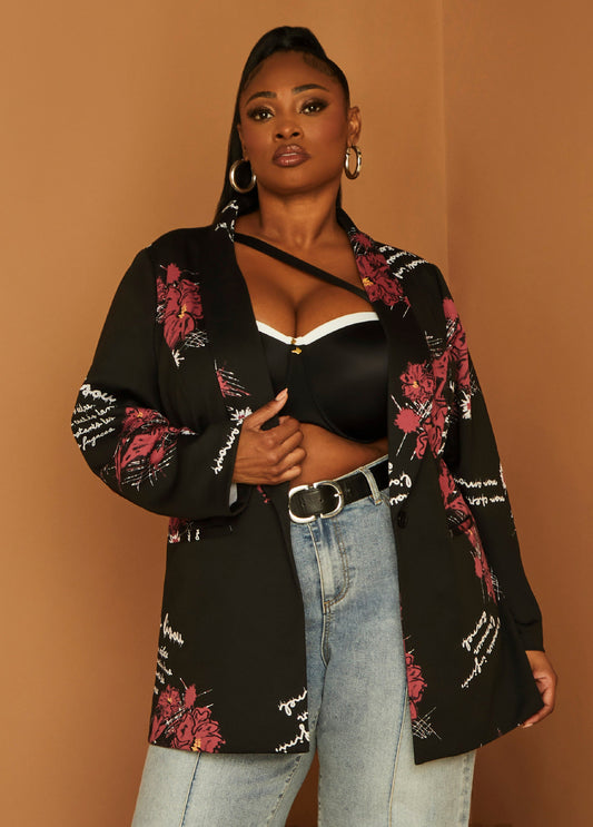 Plus Size Bijou Print Blazer Separates Suit Jacket Two Piece Suit Set