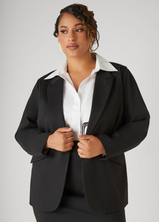 Plus Size Button Front Ponte Blazer