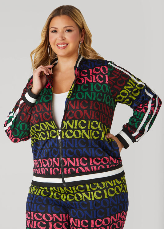 Plus Size Iconic Print Track Jacket