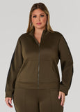 Plus Size Striped Zip Front Track Jacket