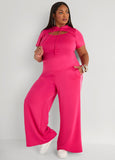 Plus Size Striped Trim Wide Leg Track Pants