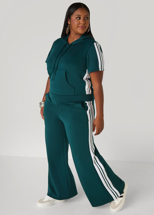 Plus Size Stripe Wide Leg Track Pants