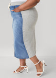 Denim And French Terry Maxi Skirt
