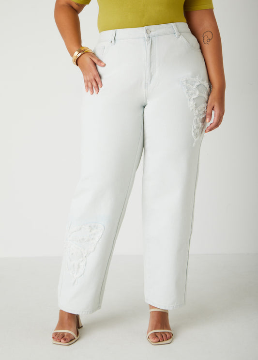 Plus Size Butterfly Straight Leg Jeans