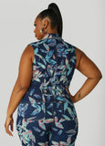 Leaf Print Denim Vest