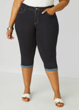Plus Size Mid Rise Cuffed Denim Capris