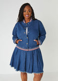 Plus Size Denim Bomber Jacket