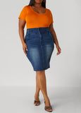 Plus Size Denim Pencil Skirt