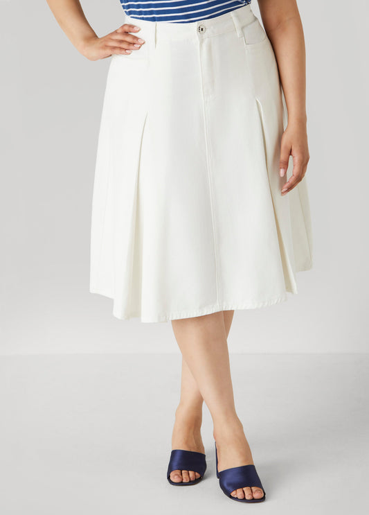 Plus Size Pleated A Line Denim Skirt