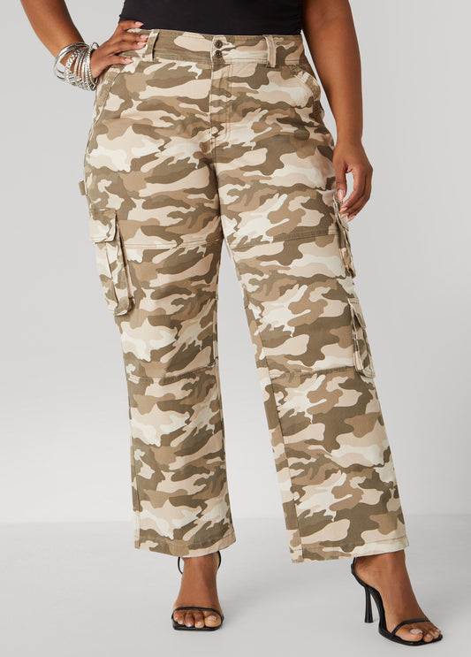 Plus Size Camo Print Cargo Jeans