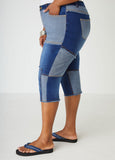 Frayed Patchwork Denim Capris