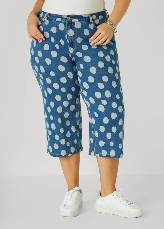 Plus Size Denim Capris Plus Size Jean Capri Pants Polka Dot Denim