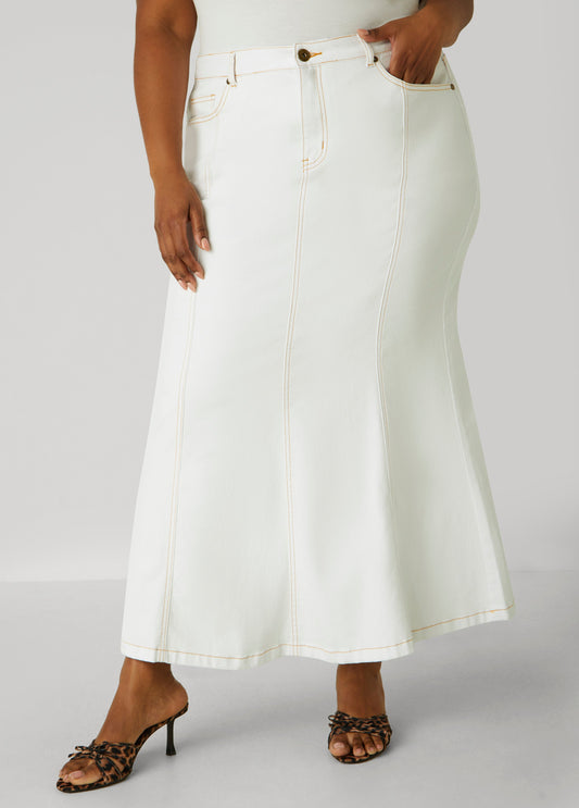 Plus Size Mermaid Denim Maxi Skirt