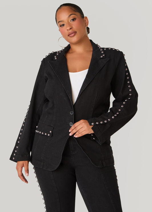 Plus Size Studded Denim Blazer