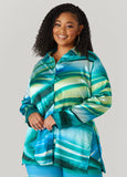 Plus Size Wave Print Satin Shirt