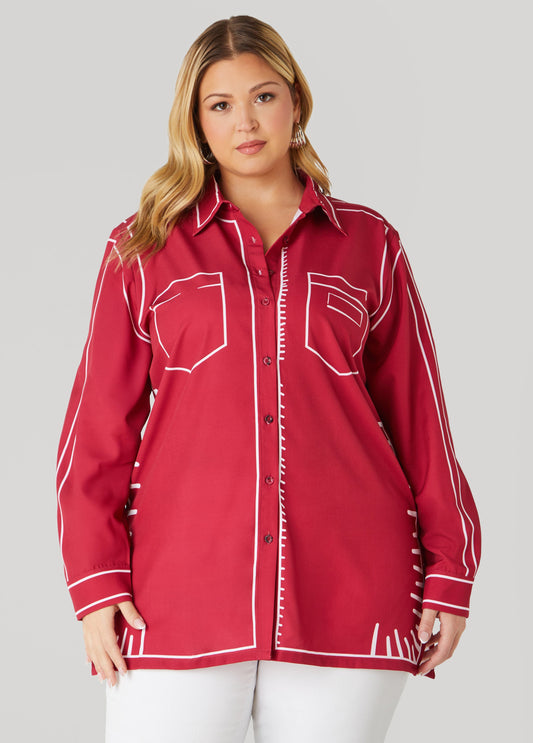 Plus Size Pop Art Collared Shirt