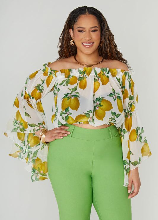 Plus Size Off The Shoulder Lemon Print Top