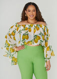 Plus Size Off The Shoulder Lemon Print Top