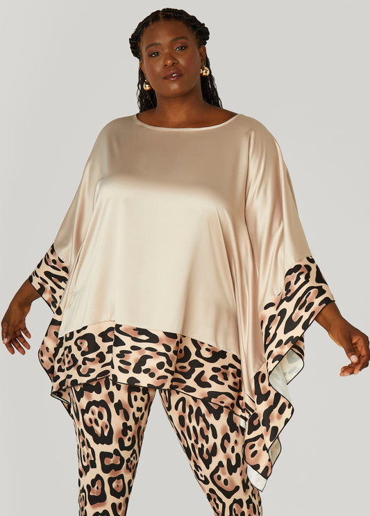 Plus Size Animal Print Paneled Satin Tunic
