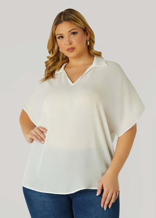 Plus Size V Neck Crepe Blouse
