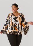 Plus Size Printed Bell Sleeved Blouse