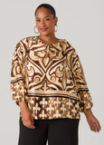 Plus Size Fleur De Lis Cowl Neck Blouse