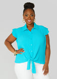 Plus Size Pleated Tie Front Shirt