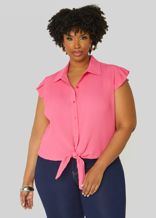 Pleated Tie Front Shirt