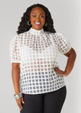Plus Size Mock Neck Windowpane Blouse
