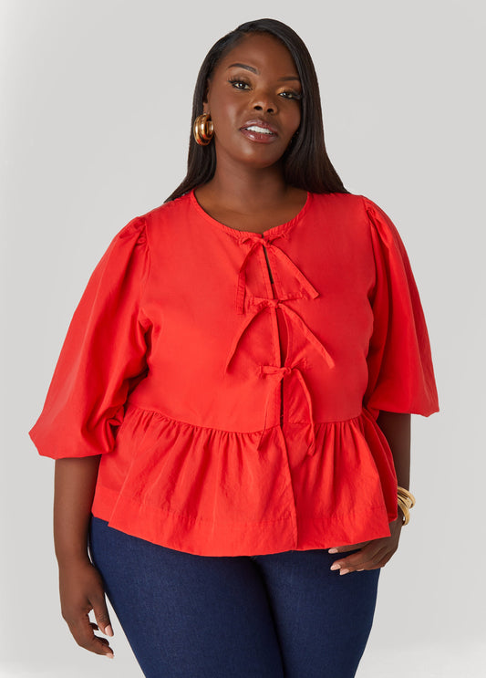 Plus Size Tie Front Peplum Top