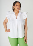 Plus SIze Ruffled Stretch Cotton Shirt