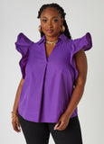 Plus Size Ruffled Stretch Cotton Shirt