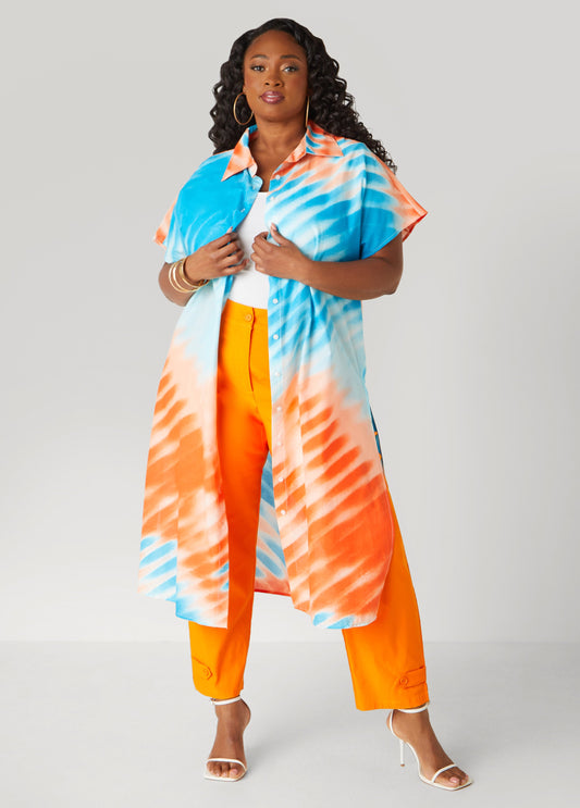 Plus Size Tie Dyed Cotton Duster Shirt