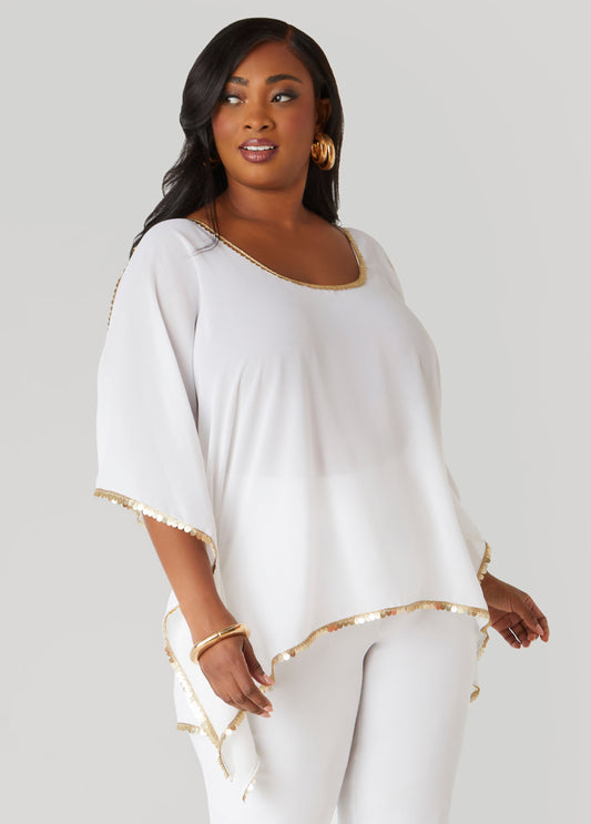 Plus Size Embellished Cold Shoulder Blouse