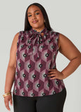 Plus Size Geo Print Tie Neck Blouse