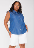 Plus Size Crystal Embellished Chambray Shirt