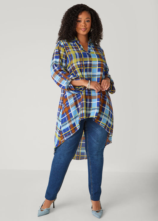 Plus Size Plaid Hi Low Shirt