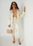 Metallic Tropical Print Capris