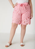 Plus Size Belted Floral Lace Shorts