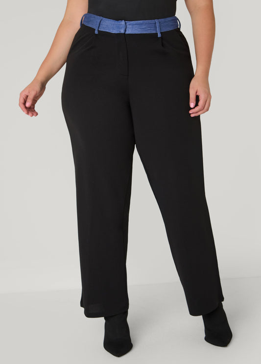 Plus Size Denim Paneled Straight Leg Pants