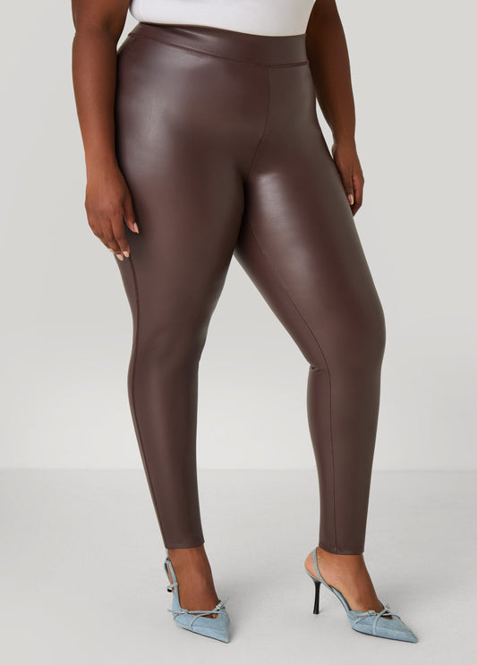 Plus Size Faux Leather Leggings High Waist Stylish Stretchy Leather Pants