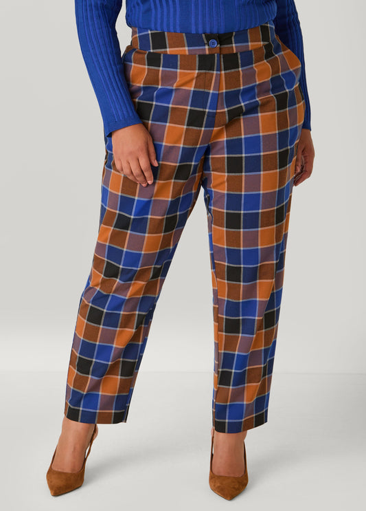 Plus Size Plaid Tapered Trousers