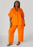 Plus Size Textured Cotton Gauze Pants