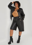 Plus Size Pleated Faux Leather Shorts