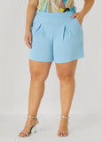 Plus Size Pleated High Waist Crepe Shorts