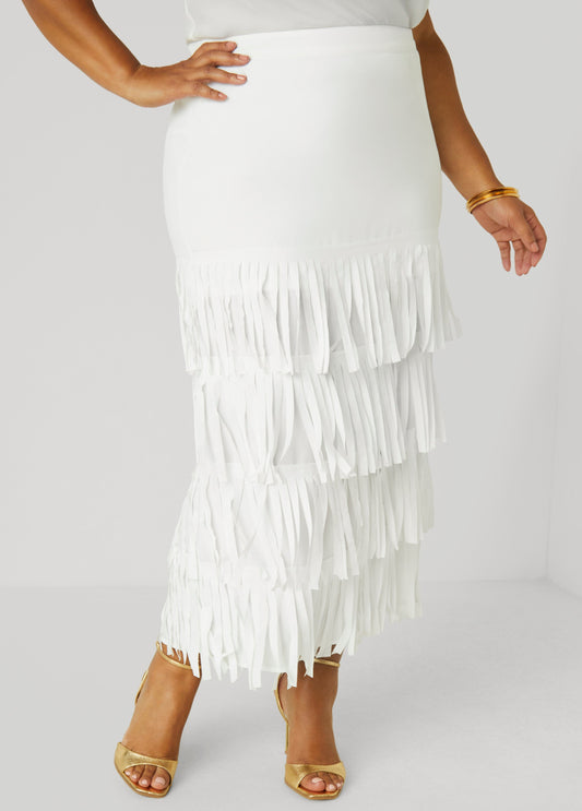 Plus Size Fringed Maxi Skirt