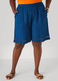 Plus Size Embroidered Cotton Blend Shorts