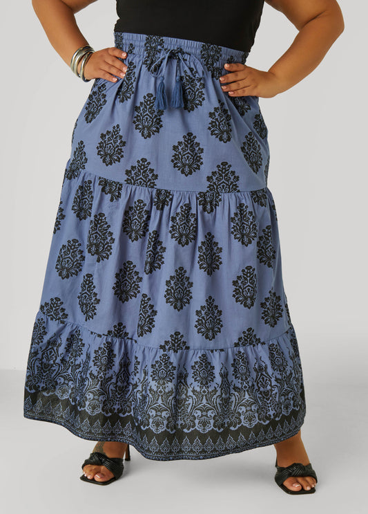 Plus Size Printed Cotton Maxi Skirt